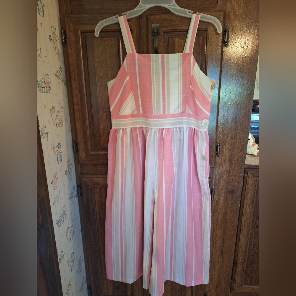 Striped Pink, Khaki and White Kids Romper Sz 16 By Bonnie Jean